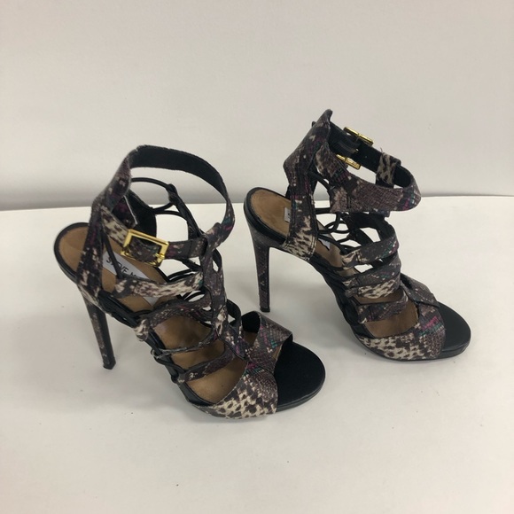 STEVE MADDEN CAGE HEELS SNAKE SKIN UPPER LEATHER 5 INCHES HIGH MULTICOLOURED - Picture 6 of 8